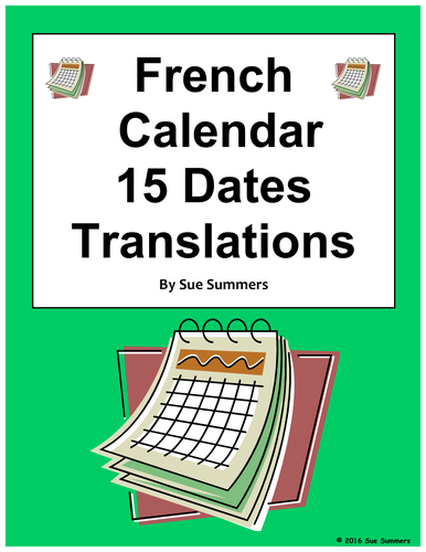 French Calendar 15 Dates Translations - French Dates