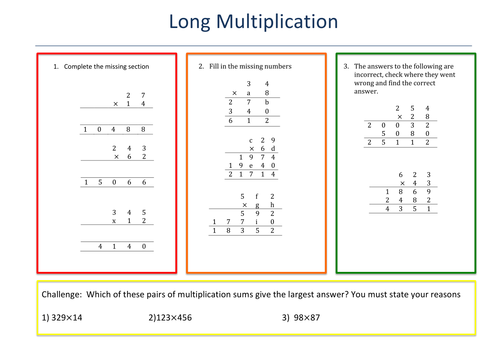Long Multiplication Differentiated Resource