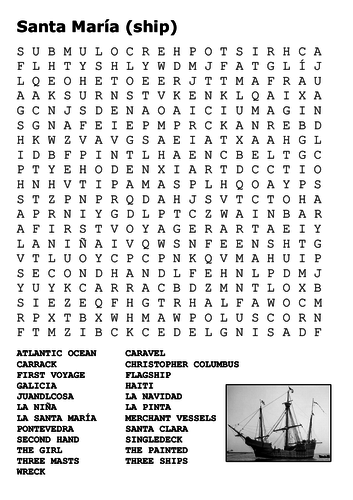 Christopher Columbus and the Santa Maria Word Search