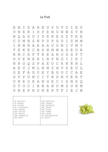 Le Fruit - French Vocabulary Wordsearch