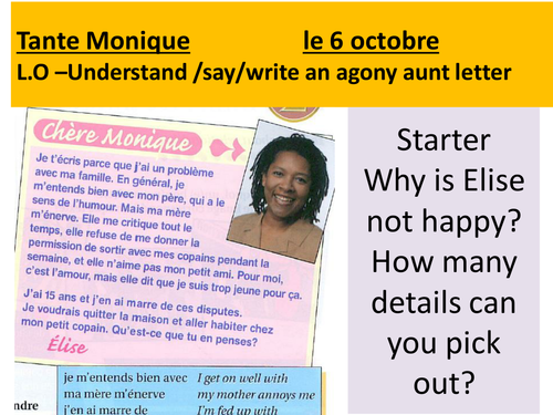 French Agony Aunt letter (KS3 and KS4)