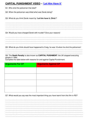 Capital Punishment - 'Let him have it' Video support sheet