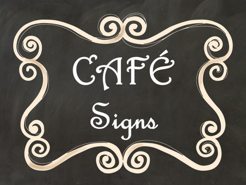 Cafe Daily 5 Bulletin Board Posters/Signs (Black Chalkboard/Curly Frames Theme)