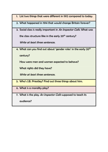 KS4 English - An Inspector Calls - FUN Way of Researching Context - Quick on the Draw