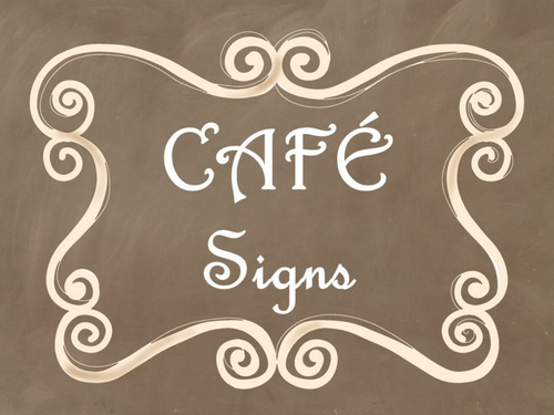 Cafe Daily 5 Bulletin Board Posters/Signs (Brown Chalkboard/Curly Frames Theme)