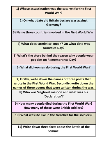 KS3 / KS4 WW1 Poetry - Context Research