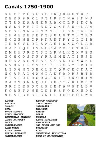 Canals 1750-1900 Industrial Revolution Word Search