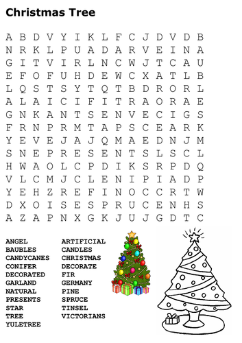Christmas Tree Word Search And Color Teaching Resources