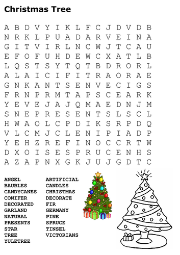 Christmas Tree Word Search and Color