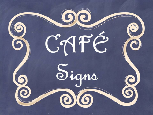 Cafe Daily 5 Bulletin Board Posters/Signs (Navy Chalkboard/Curly Frames Theme)