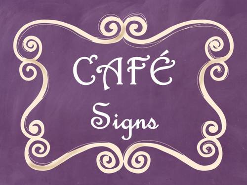 Cafe Daily 5 Bulletin Board Posters/Signs (Purple Chalkboard/Curly Frames Theme)
