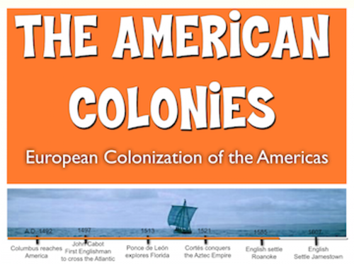 The American Colonies Powerpoint w/Presenter Notes, w/Video Clips + Assessment