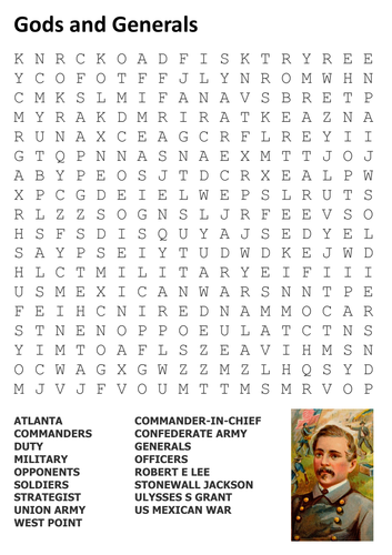 Gods and Generals US Civil War Word Search