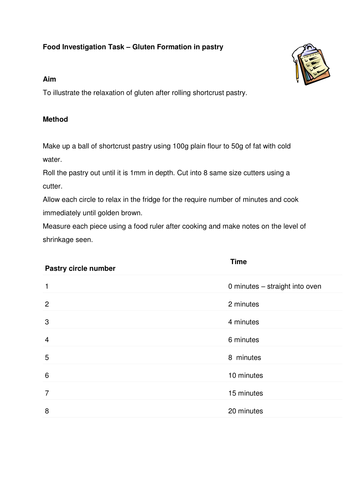 Food Investigation Tasks for GCSE in Food Prep and Nutrition