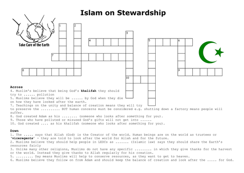 Islam and Stewardship - Environment Crossword