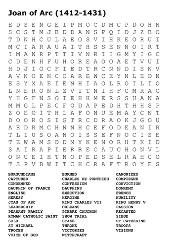 Joan of Arc Word Search