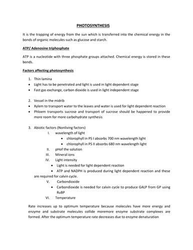 IAL and GCE Biology - photosynthesis