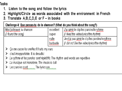 French songs to facilitate engaging learning for students