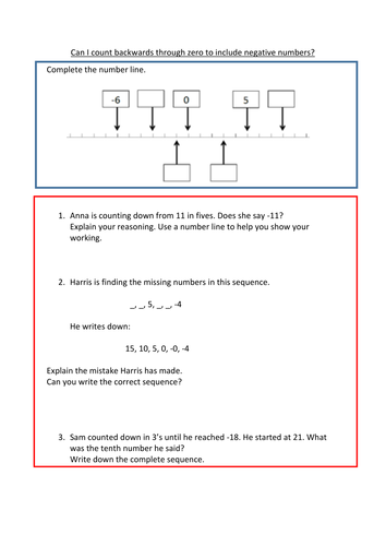 Counting back to negative numbers