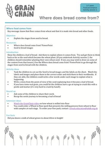 Where does bread come from? Lesson plan
