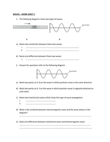 IGCSE/GCSE WAVES - WORK SHEET 1