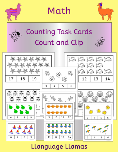 Count and clip - Kinder counting task cards with cute graphics
