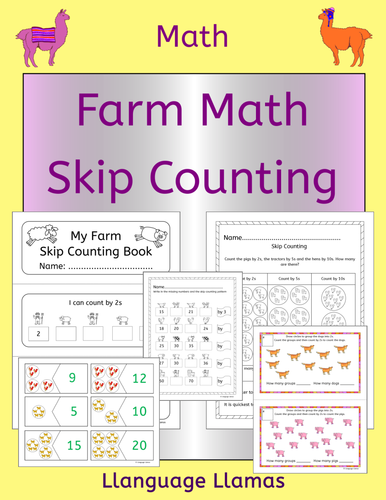 Farm Skip Counting by 2s, 3s, 5s and 10s - worksheets, task cards, booklet and activity