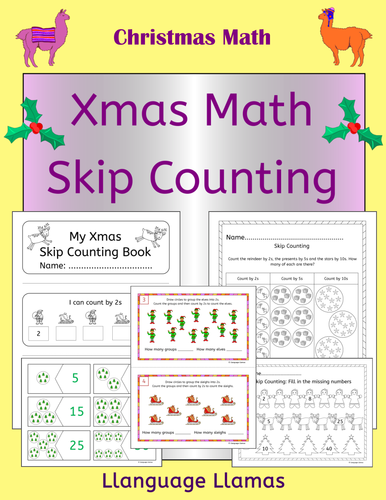 Christmas Skip Counting by 2s, 5s and 10s - fun worksheets, taskcards, booklet and matching activity