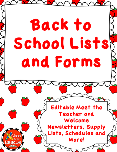 Back to Schools Form Editable (Great for Middle School Kids)