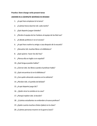 Stem change verb questions