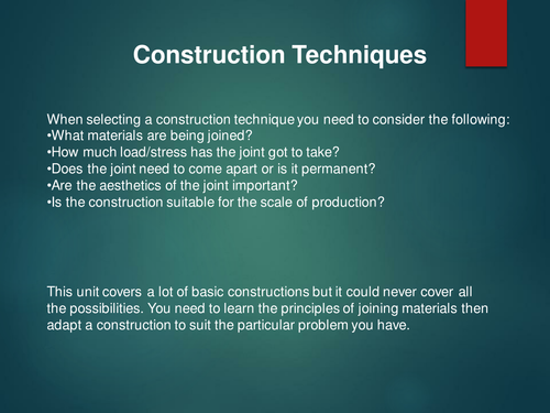 Construction Techniques - WOOD METAL PLASTICS