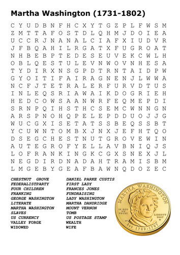 Martha Washington Word Search