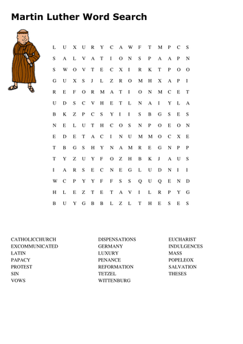 Martin Luther and the Reformation Word Search by sfy773 ...