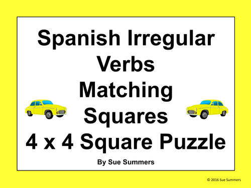 Spanish Irregular Verbs Matching Squares Puzzle - Verbos Irregulares
