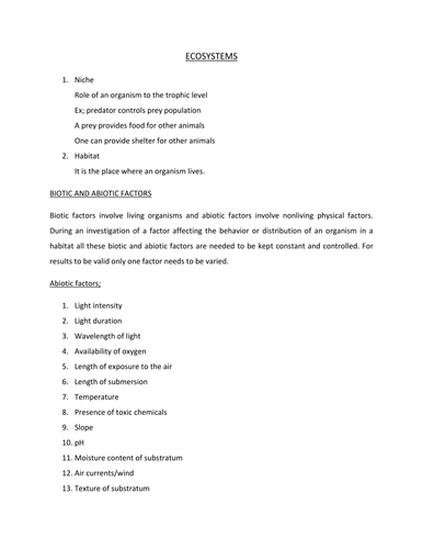 IAL/GCE BIOLOGY UNIT 4 - ECOSYSTEM AND SUCCESSION