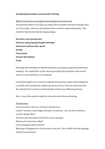 Introducing Analysis of Narrative and Descriptive Writing