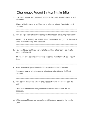 Lesson 5 Islam in Britain lesson for Islamophobia unit whole lesson KS3 KS4