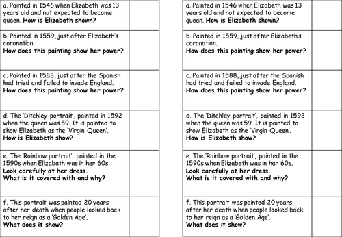 Elizabeth Portraits Worksheet