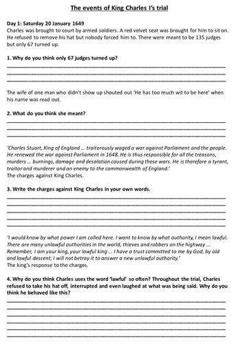 King Charles Trial Worksheet