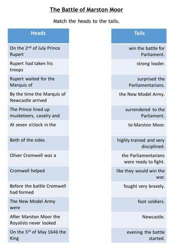 Marston Moor Worksheet