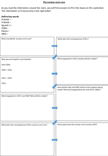 Nuclear arms race Worksheet