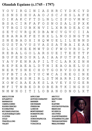 Olaudah Equiano - Slavery Word Search