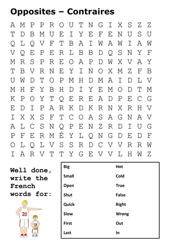 Opposites in French Word Search