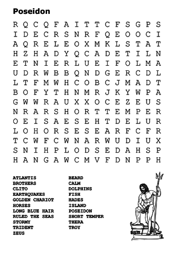 Poseidon Greek Gods Word Search