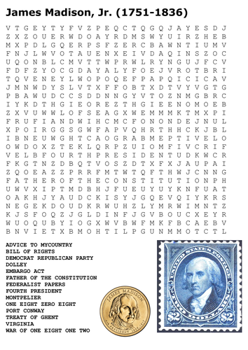 President James Madison Word Search