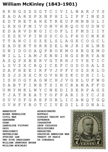 President William McKinley Word Search