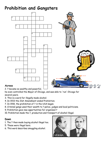 Prohibition And Gangsters Crossword Teaching Resources