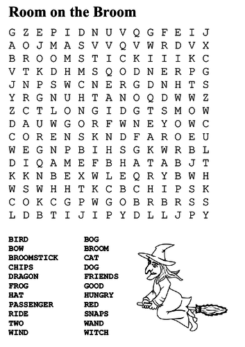 Room on the Broom Word Search and Color