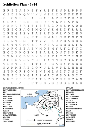 Schlieffen Plan - 1914 World War One Word Search and Map