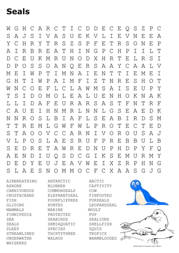 Seals Word Search and Color